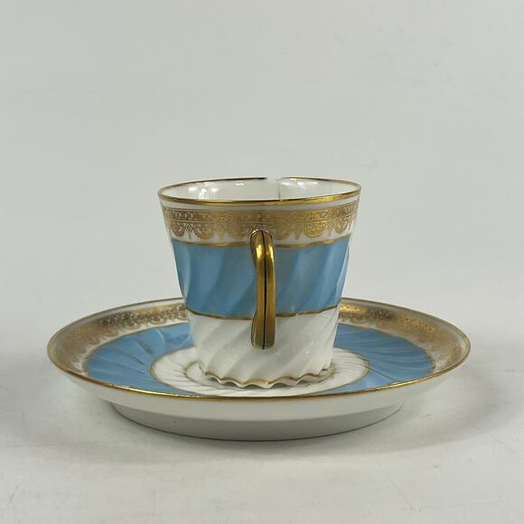 Antique French Demitasse Cup & Saucer Mansard Paris Blue Gold Monogram Porcelain - Picture 6 of 13
